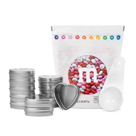 M&M'S Milk Chocolate Happy Valentine's Day DIY Favor Kit, 2 lb Printed M&M'S With Valentine's Themed Icons & 20 Silver Heart Favor Tins To Fill, Perfect For Valentine's Gatherings, Handouts & More