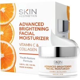 Skin Aesthetics Vitamin C and Collagen Daily Face Moisturizer - Reduce Fine Lines & Wrinkles, Anti-aging, Advanced Brightening Day Cream - Cruelty Free Korean Skincare For All Skin Types - 1.69 Fl. oz