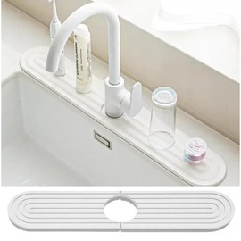 Faucet Mat for Kitchen Sink - 18'' Long Wider Diatomite Fast Drying Stone Sink Tray, Super Absorbent, Prevents Moisture Buildup, Faucet Splash Guard for Bathroom Counter