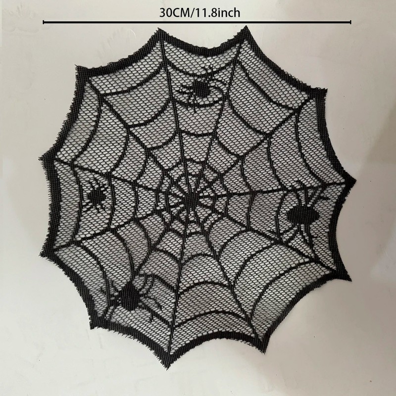 30cm Black Spider Web Placemat for Halloween – Lace-Style Round