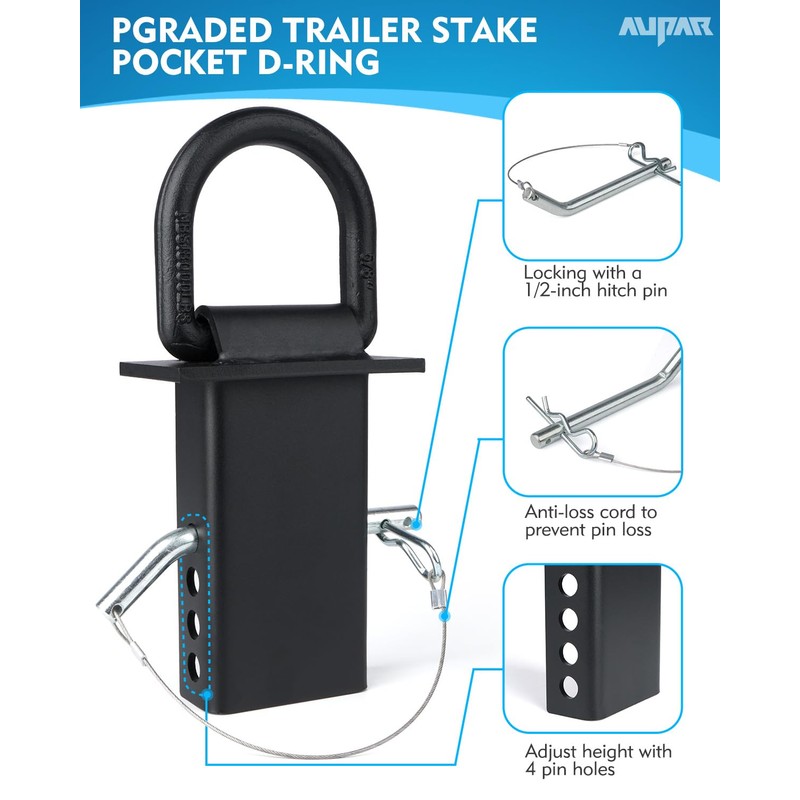Aupar 5/8" Heavy-Duty Stake Pocket D Rings with Anti-Loss Cord