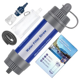 TEUEN Mini Water Purification 8000L Survival Water Purifier Outdoor Water Filtration System 0.01 Micron Emergency Gear Personal Water Filter Straw Set for Camping Hiking Trekking Travelling