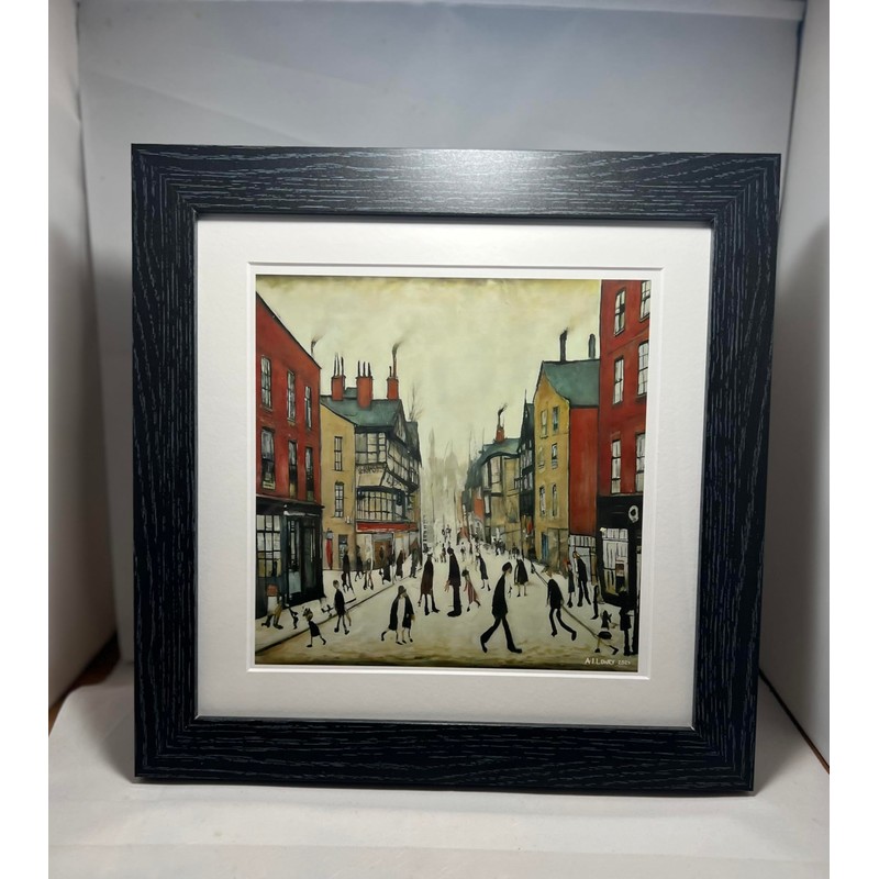 Greetingles Lowry-Style 12"/31cm Square Framed Print. Beautiful Black Ash Frame