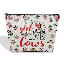 Cows Purse Cute Makeup Bag for Women Just a Girl Who Loves Cows, Cows Lover Birthday Gifts for Women Daughter Sister Besties Coworker Friends Toiletry Cosmetic Bag Zipper Travel Organizer Pouch -FS237