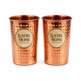lustre Home Hammered Pure Copper Cups 300ml Set of 2 for Drinking Water
