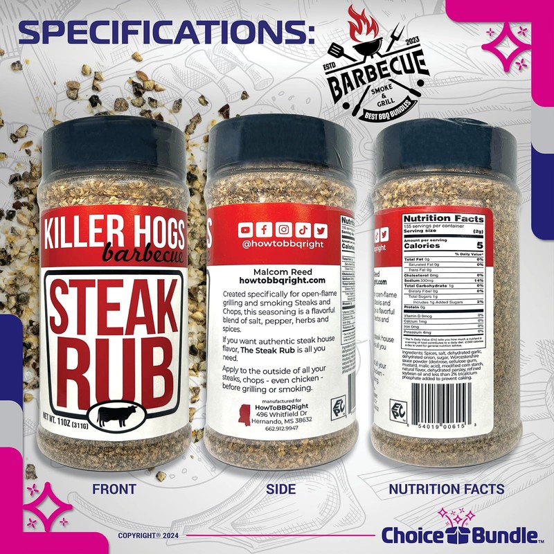 Killer Hogs Steak Rub Premium BBQ Barbecue Spice Seasoning 3