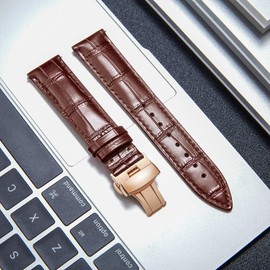 BINLUN Leather Watch Strap Quick Release Strap with Rose Gold Butterfly Deployment Buckle 12mm 13mm 14mm 16mm 17mm 18mm 19mm 20mm 21mm 22mm 23mm 24mm Watch Band for Men Women (Brown,12mm)