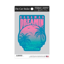 Die Cut Sticker Bahamas, Bahamas Dreamin', Sunset and Palm Trees, Contour Vinyl Sticker 3 to 6 inches, (Waterproof Decal for Cars, Water Bottles, Laptops, Coolers), Large