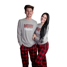 USBD Family Matching Pajama Sets Buffalo Plaid Couple Matching PJ Set Festive Holiday PJs for Men Women (Gray Women, X-Large)