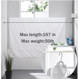 Retractable Clothesline Indoor Outdoor,Heavy Duty Wall Mounted Clothes Drying Laundry Line,Retracting Hanging Clothing Drying Rack,Windproof Hanging Holes,with Lock to Prevent Sagging Function White