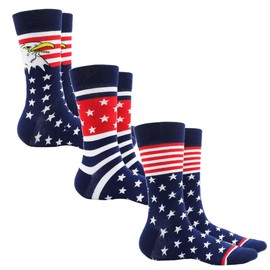 COUVER Mens Mixed Funny Colorful Novelty Crew Casual Patterned Socks 3 Pair Bundle, American Flag (Eagle Stars Stripes), 10-13
