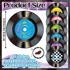 FillTouch 60 Pcs 13'' 1950's Rock and Roll Vinyl Record Placemat Vintage Musical Theme Table Place Mats Paper Round Disposable Placemats 50's Theme Rock Party Table Mats for Dining Home Decorations