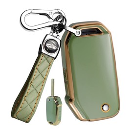 ontto 3-Button Key Fob Cover with Keychain Compatible with Kia Flip Folding Remote TPU Car Key Case for Forte Seltos Soul Sportage Sorento Cerato Telluride Green