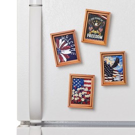 Patriotic 4th of July Wooden Fridge Magnets,250th Anniversary American,Refrigerator Metal Door Mailbox Locker Independence Day Decorative Wood Magnets for Kitchen,Office,Memorial Day Home Decor 4PCS