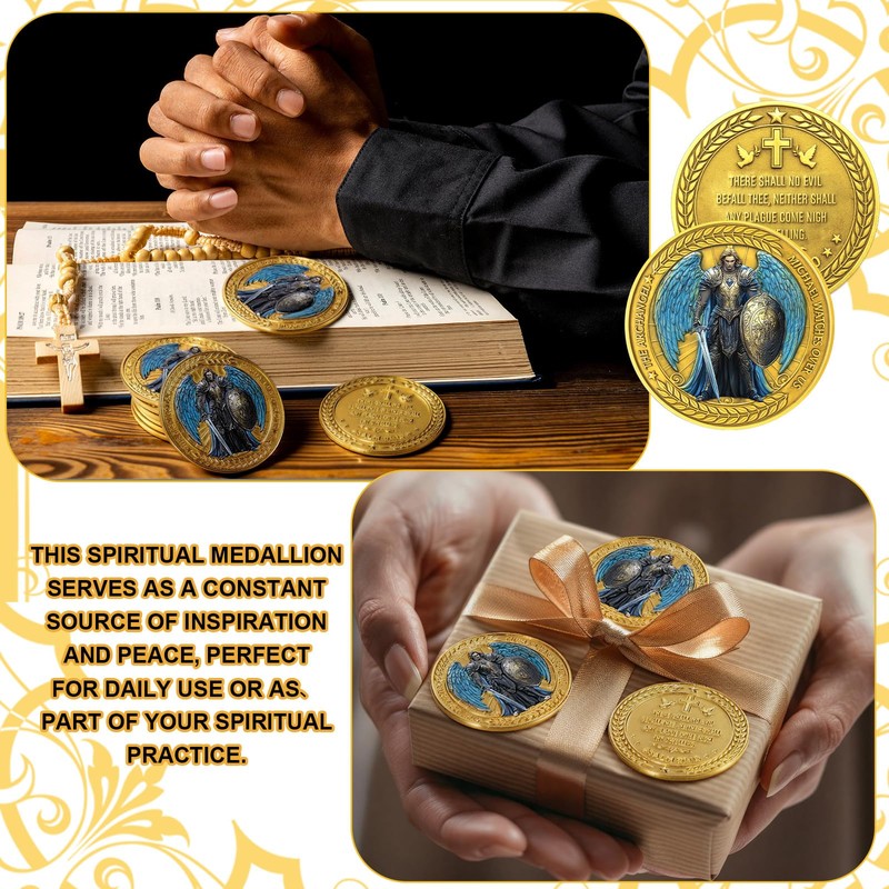 Highergo 10 Pcs Saint Michael Archangel Prayer Challenge Coin Psalm