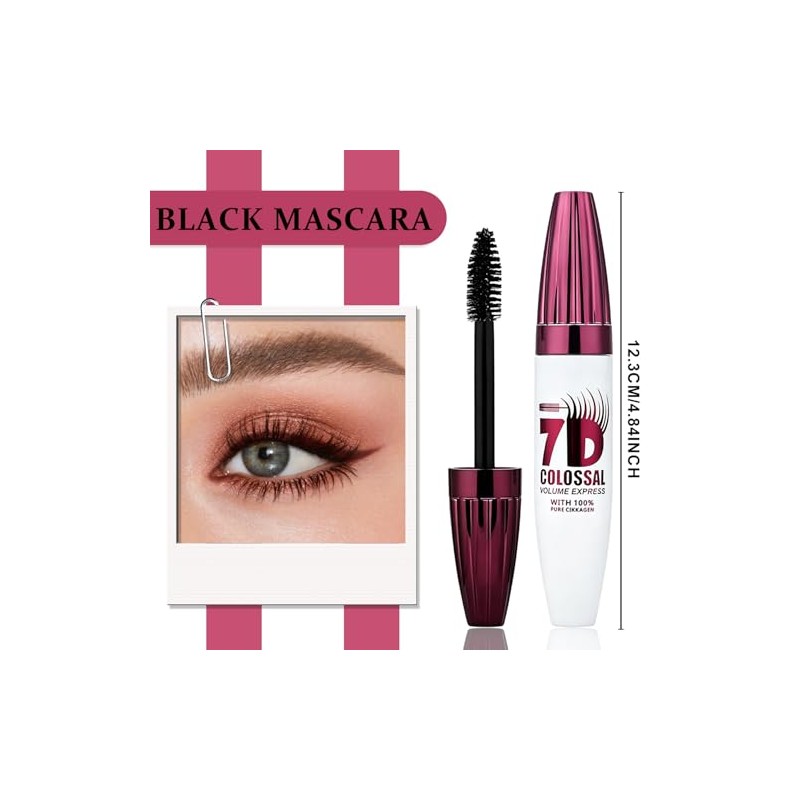 7D Waterproof Mascara, Long Lasting Buildable Volume Natural Curling Lashes,Smudge-Proof,