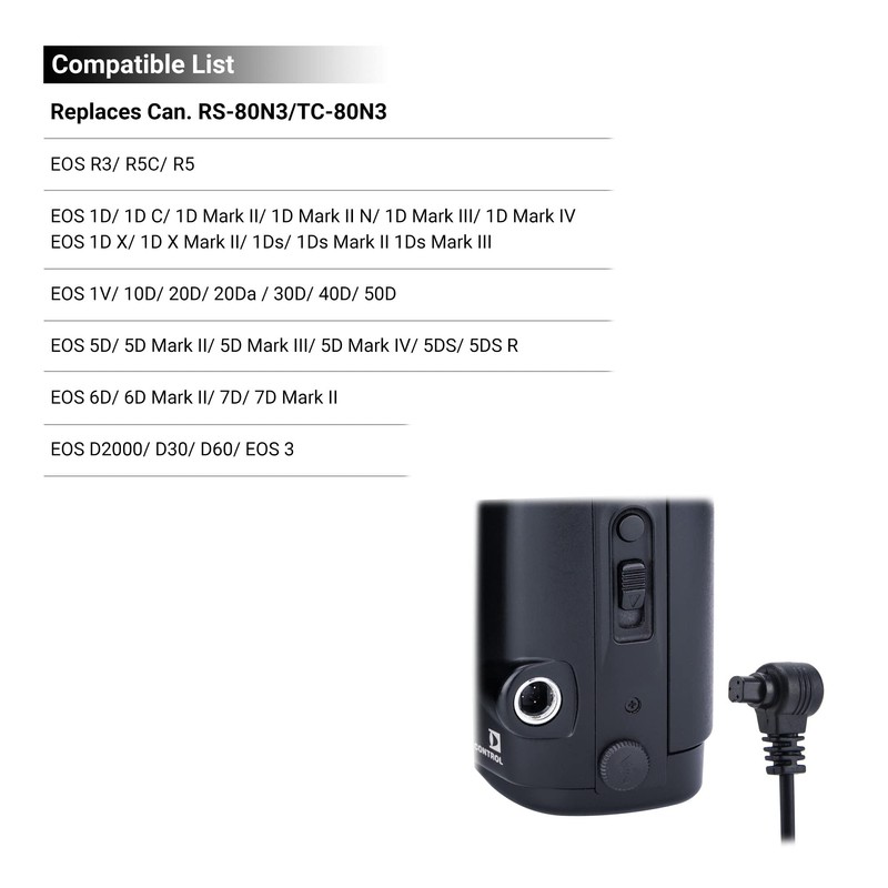 JJC Shutter Release Connecting Cable for Canon EOS R5/R5C/D2000/D60/5D Series/50D/6D/6D