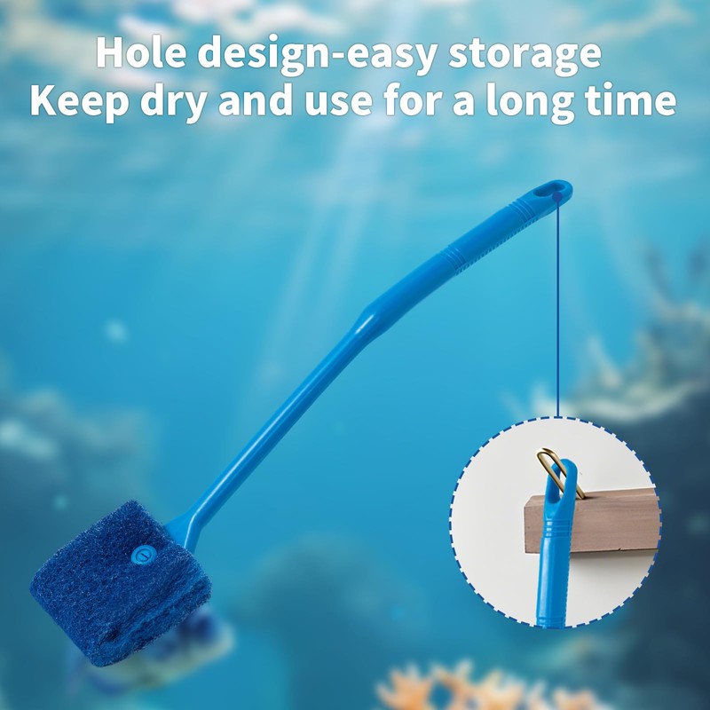 SLSON Aquarium Algae Scraper Double Sided Sponge Brush Cleaner Long