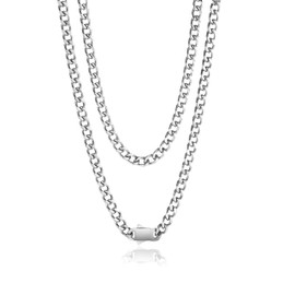 MISWOYI Waterproof Cuban Link Chain for Men 316L Stainless Steel 5mm/22 Silver Chain Miami Cuban Chain Necklace for Men No Tarnish& Durable Hip Hop Mens Jewelry, 22 inches, Stainless Steel, No