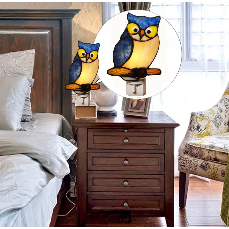 HUIMIEJU Colored Glass Owl Night Light, Children's Room Animal Night