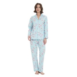 100% Cotton Pyjamas For Women Long-Sleeve PJS set Cozy Button Down Sleepwear Boyfriend Loungewear