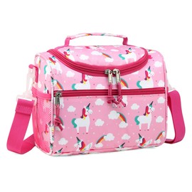 RAVUO Lunch Box for Girls, Water Resistant Insulated Cute Kids Lunch Tote Bag with Detachable Shoulder Strap