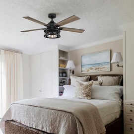 Vaczon 52 Inch Farmhouse Ceiling Fan with Light and Remote Control, Black Outdoor Ceiling Fans with 5 Dual Finish Blades, Reversible Quiet Motor for Bedroom, Living Room, Kitchen & Patio