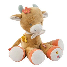 Nattou Soft Toy Made of Cotton and Velour, Cuddly Toy Cow Mila as Companion from Birth, Approx. 32 cm, Mila, Zoë and Lana, Beige