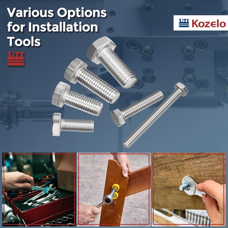 Kozelo 4 Pcs Hex Head Screws Bolts - [M8-1.25x16] 304