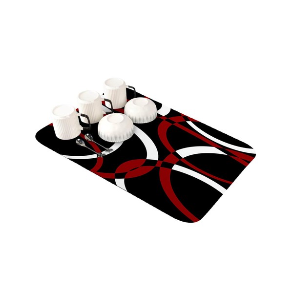 Red Black Geometric Dish Drying Mat for Kitchen Counter, Super