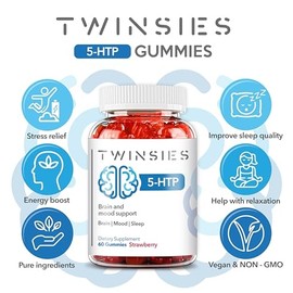 5-HTP Gummies 200mg with L-Tryptophan Supplement for Brain, Mood Stabilizer and Sleep Support, 60 Strawberry Gummies (Strawberry)