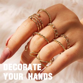 ZKSXOA 22 Pcs Vintage Gold Knuckle Rings Bohemian Stackable Joint Finger Rings Retro Knot Rings for Women Pearl Open Rings Set Adjustable for Women Teen Girls