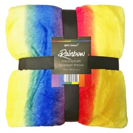 QPC Direct Rainbow Stripe Mircofibre Super Soft Plush Fleece Blanket Throw, 125 x 150cm
