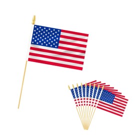 Rotenl 25 Pack America USA Small Mini Flags, Hand Held American US Stick Flags with 12.6 Inch Wooden Pole, 5.5x8.2 Inch International Country Flags, Festival Events, Parades, Patriotic, Indoor and Outdoor, Party Decorations (USA)