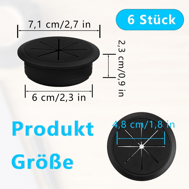 6 Pack Cable Grommet Desk, 60 mm Cable Pass Plastic