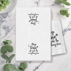 COWEB Gifts for Dog and Wine Lovers Kitchen Towels, Dog Owners Lovers Mom Dad Gifts Dish Tea Towels for Kitchen Decor, Dogs and Wine Make Everything Fine Decorative Hand Towels, 16x24 Inch