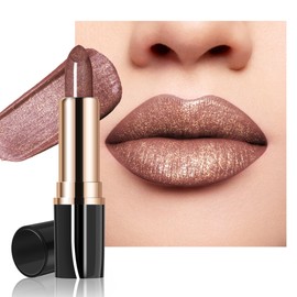 Glitter Brown Lipstick, Metallic Shimmer Frosted Lipstick for Women Makeup