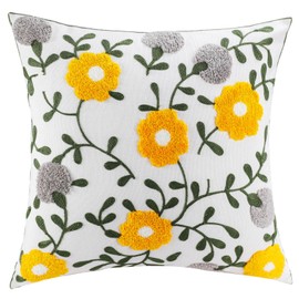 Embroidery Throw Pillow Cover Flowers Jacquard Pillowcase for Cushion Sofa Home Decor Pillow Cover with Concealed Zipper (Flowers, 45x45cm)