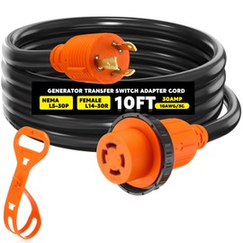 Saysurey NEMA L5-30P to L14-30R Generator Transfer Switch Adapter Cord, 30 Amp Locking L5-30P Male to L14-30R Female Locking Ring Generator to House Inlet Box Adapter, STW 10 AWG, ETL Listed(10ft)