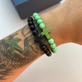 Softones 8mm Beads Cross Bracelets for Women Men Natural Stone Elastic Stretch Prayer Bracelet for Women Friendship Cross Gifts