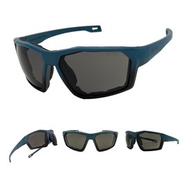 SOL PRO Anti-Fog Motorcycle Riding Glasses, Safety Eyewear, Wrap Around, Foam Padding, Dustproof Windproof, For Men Women (Blue-Black, Smoke)