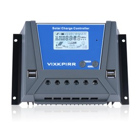 VIXKPIRR 60A Solar Charge Controller 12V 24V 36V 48V Solar Controller, PWM 60A Solar Charge Controller with Temperature Sensor LCD Display and 4 USB Ports, Suitable Multi 12 V 24 V 36 V 48 V Lead