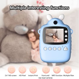 Tzou Tzou Children Instant Camera Mp3 Printing Camera with Print Paper 2.4-Inch Hd Camcorder for Girls Toddler Sky Blue