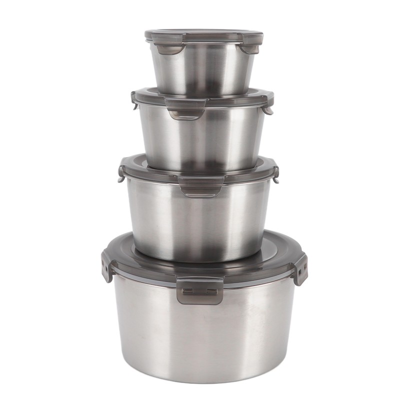 4Pcs Stainless Steel Preservation Box Large Capacity Round Food Storage
