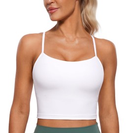 CRZ YOGA Womens Butterluxe Y Back Longline Sports Bras - Spaghetti Straps Racerback Padded Yoga Workout Crop Tank Top White Medium