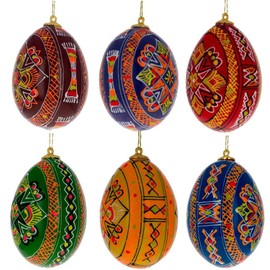 Set of 6 Hand Painted Ukrainian Wooden Easter Egg Ornaments 2.25 Inches