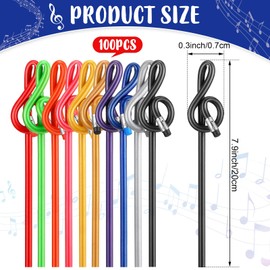 100 Pack Music Pencils Colorful Musical Notes Pens Teachers Day Treble G Clef Bent Pencil with Eraser Choir Gifts for Piano Teachers Students Home Office School Supply