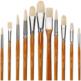 Fuumuui Bristle Brush Set Painting, 11 Pieces, 100% Natural Chungking Pure Bristle Artist Brush with a Free Carry Box, Ideal Brush Set for Oil Painting, Acrylic Paints, Gouache, Yellow