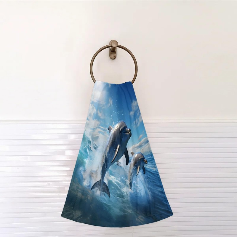 JMAVZWS Blue Dolphin Print Hand Towels for Bathroom Set of