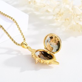 REDSUN Sun Locket Necklace 925 Sterling Silver Gold Photo Locket to Open Pendant Necklace Opal Chain Gold Chain for Women Girls Gifts, Sterling Silver